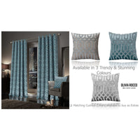 Luxe Geo Velvet Eyelet Curtains Teal Thermal Insulated Soundproof Light Blocking Drapes for Bedroom & Lounge by OLIVIA ROCCO Curtain