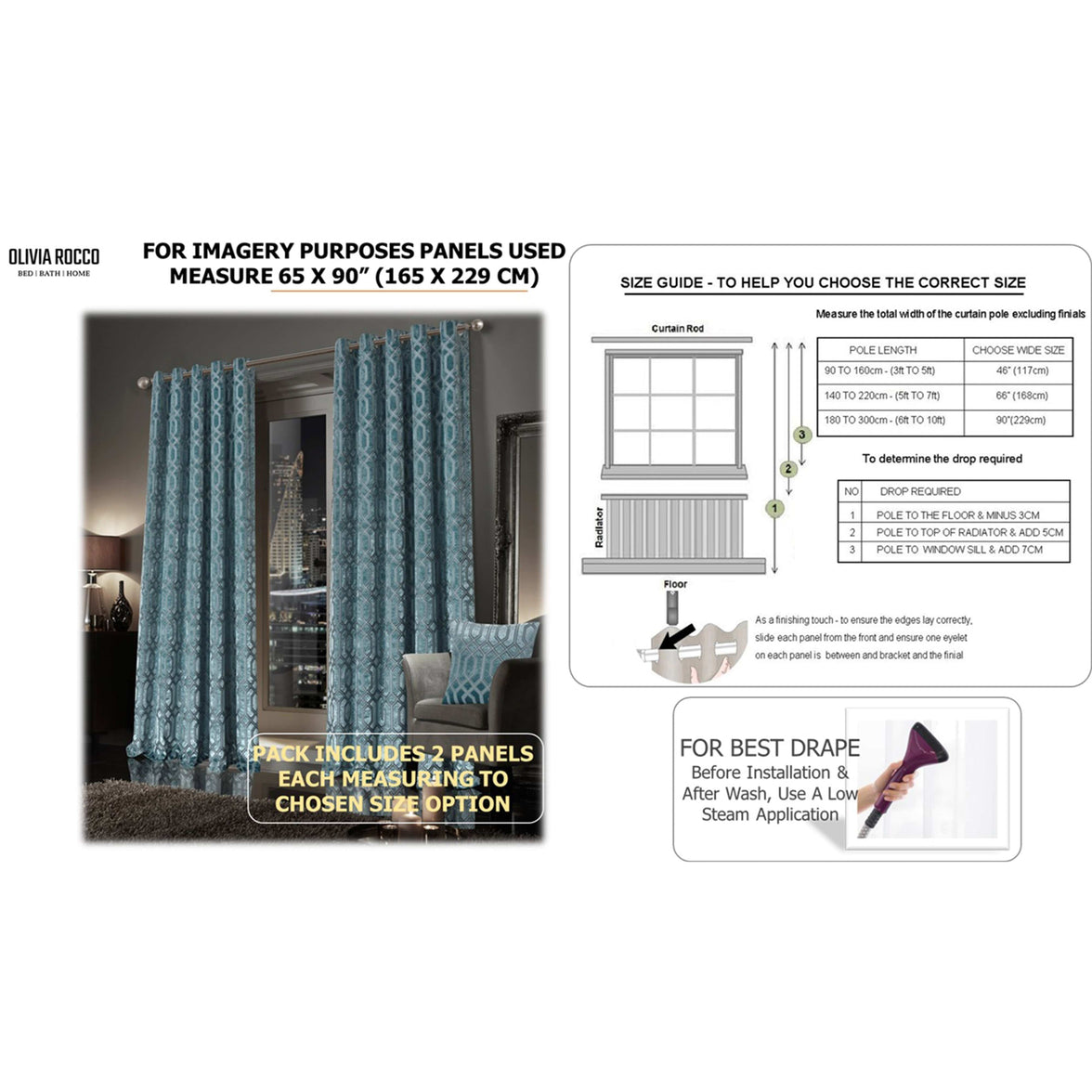 Luxe Geo Velvet Eyelet Curtains Teal Thermal Insulated Soundproof Light Blocking Drapes for Bedroom & Lounge by OLIVIA ROCCO Curtain