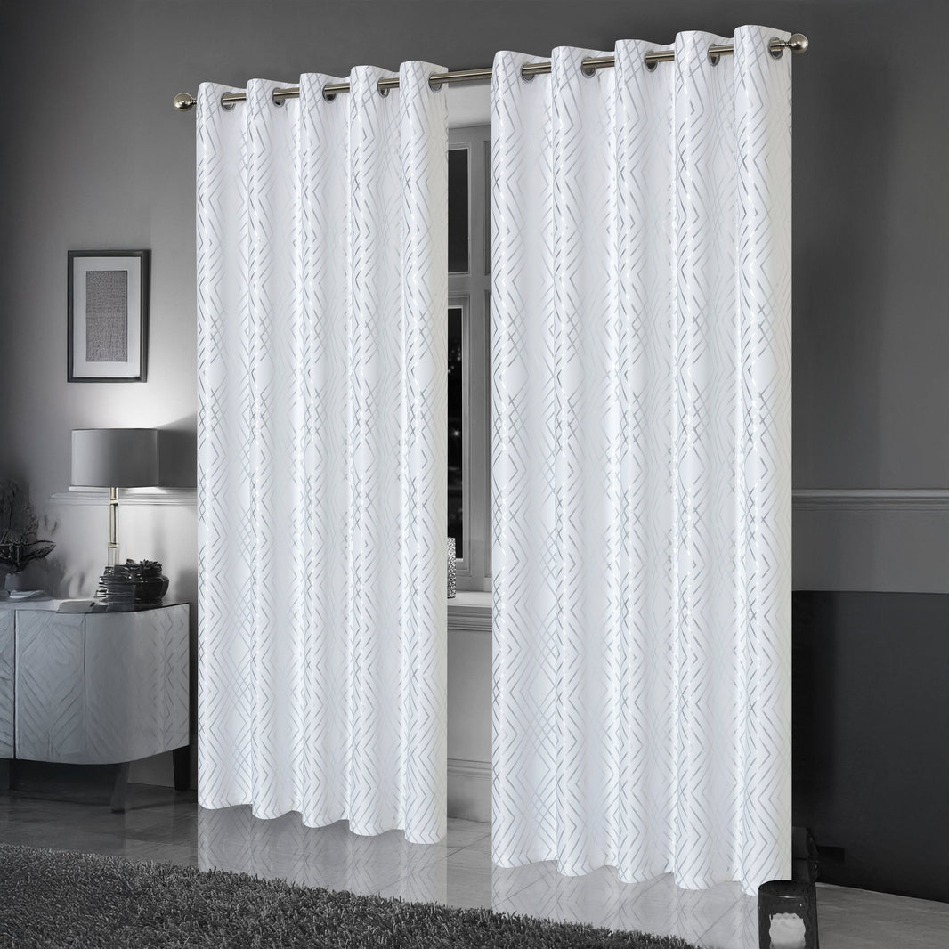 Geometric White Sparkle Blackout Curtains Soft Thermal Insulated Eyelet Ring Top Living Room & Bedroom Drapes by OLIVIA ROCCO Curtain