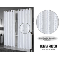 Geometric White Sparkle Blackout Curtains Soft Thermal Insulated Eyelet Ring Top Living Room & Bedroom Drapes by OLIVIA ROCCO Curtain