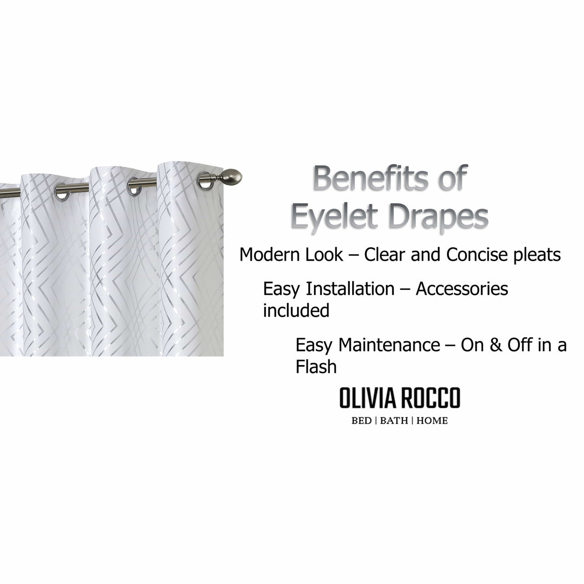 Geometric White Sparkle Blackout Curtains Soft Thermal Insulated Eyelet Ring Top Living Room & Bedroom Drapes by OLIVIA ROCCO Curtain