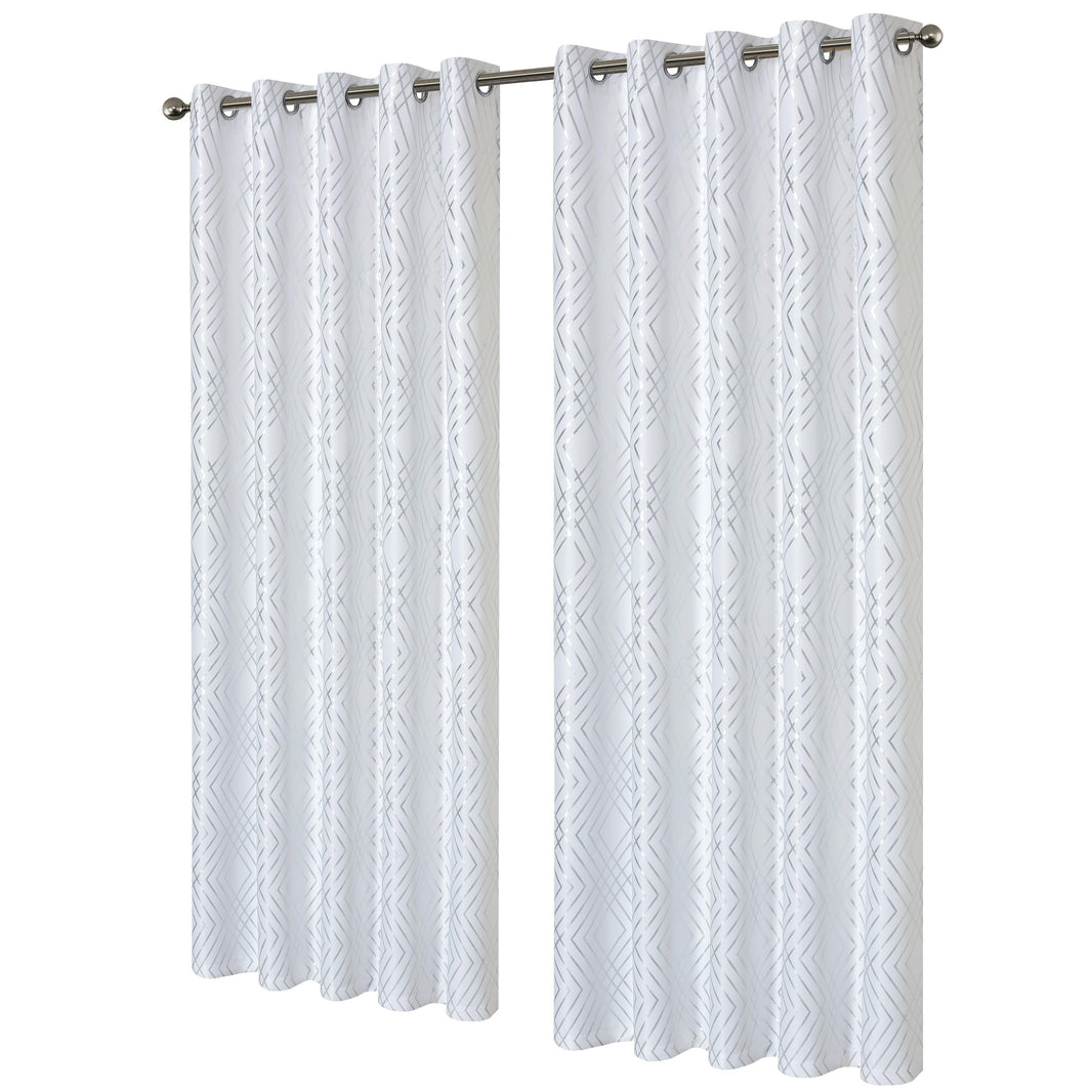 Geometric White Sparkle Blackout Curtains Soft Thermal Insulated Eyelet Ring Top Living Room & Bedroom Drapes by OLIVIA ROCCO 66" (WIDTH) x 54" (DROP) / WHITE Curtain