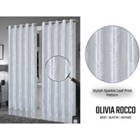 Leaf White Sparkle Blackout Curtains Super Soft Thermal Insulated Eyelet Drapes for Living Room & Bedroom 2 Panels by OLIVIA ROCCO Curtain