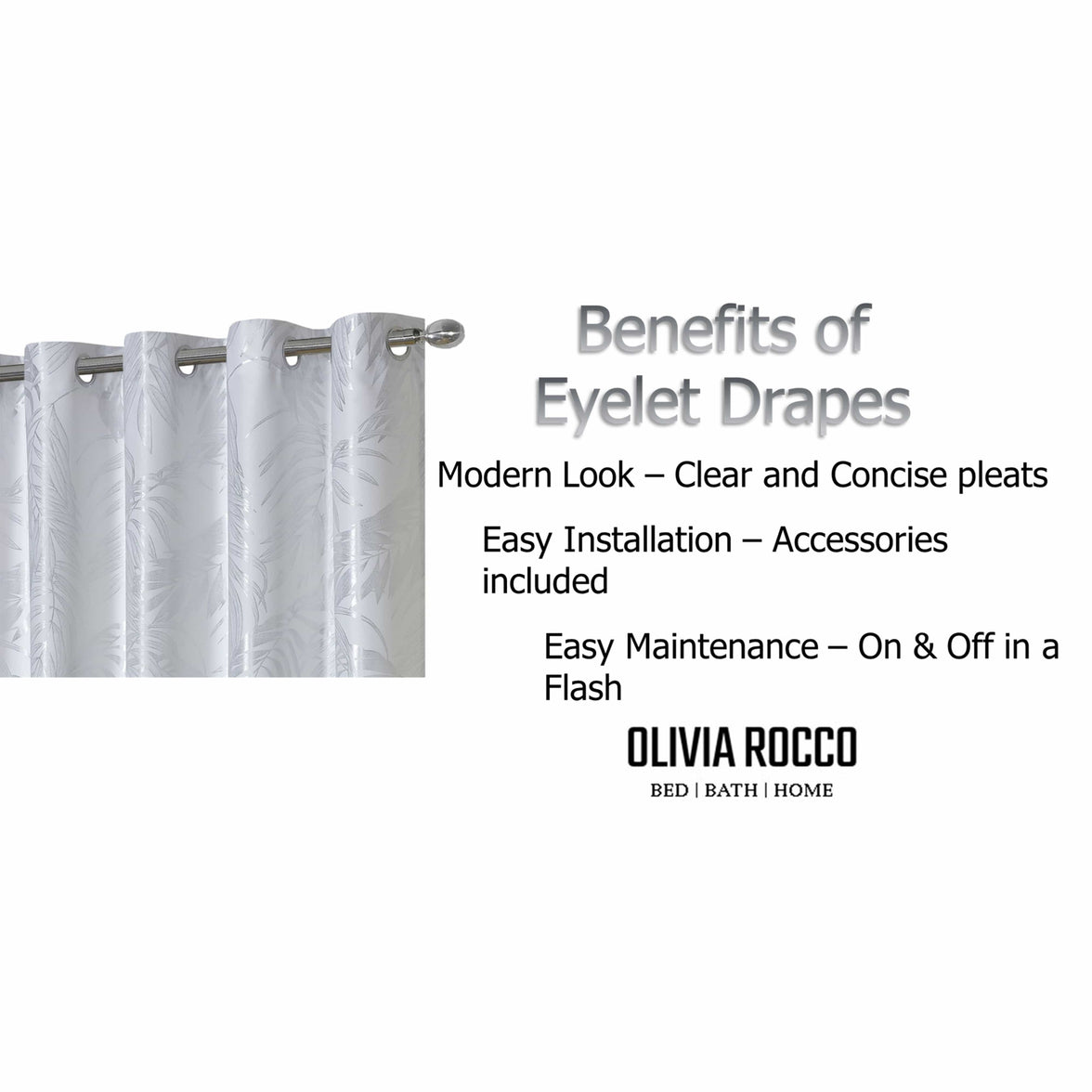 Leaf White Sparkle Blackout Curtains Super Soft Thermal Insulated Eyelet Drapes for Living Room & Bedroom 2 Panels by OLIVIA ROCCO Curtain