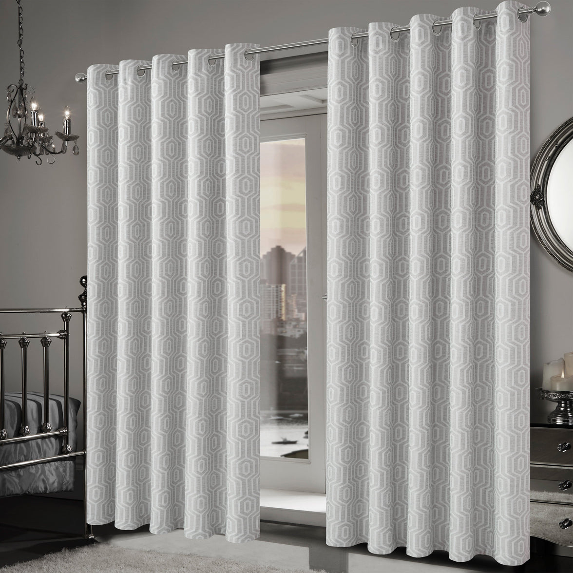 Paris Eyelet Jacquard Curtains Natural Geometric Pattern Thermal Insulated Light Blocking for Bedroom Lounge by OLIVIA ROCCO Curtain