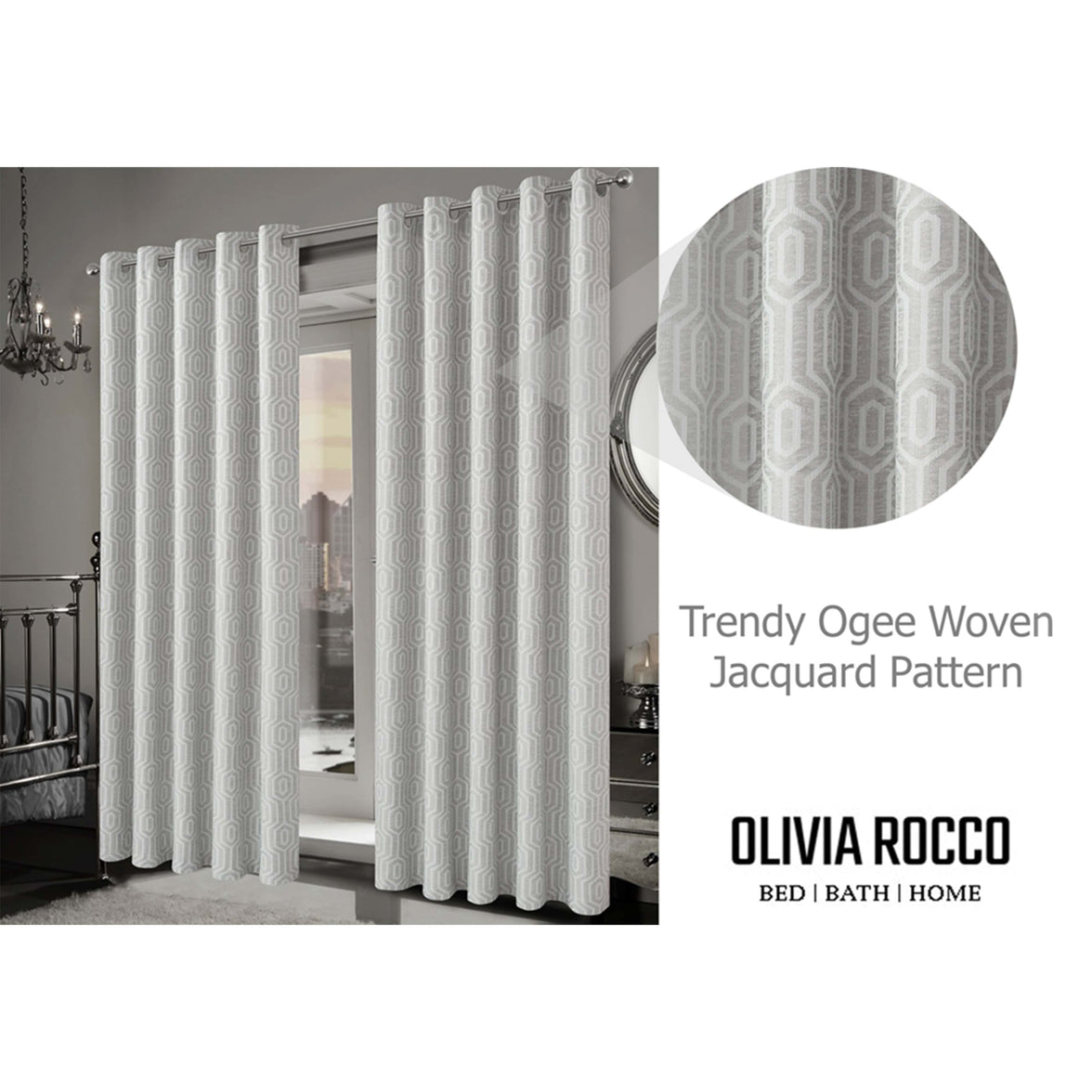 Paris Eyelet Jacquard Curtains Natural Geometric Pattern Thermal Insulated Light Blocking for Bedroom Lounge by OLIVIA ROCCO Curtain