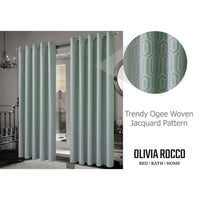 Paris Eyelet Jacquard Curtains Sage Green Geometric Pattern Thermal Insulated Light Blocking for Bedroom Lounge by OLIVIA ROCCO Curtain