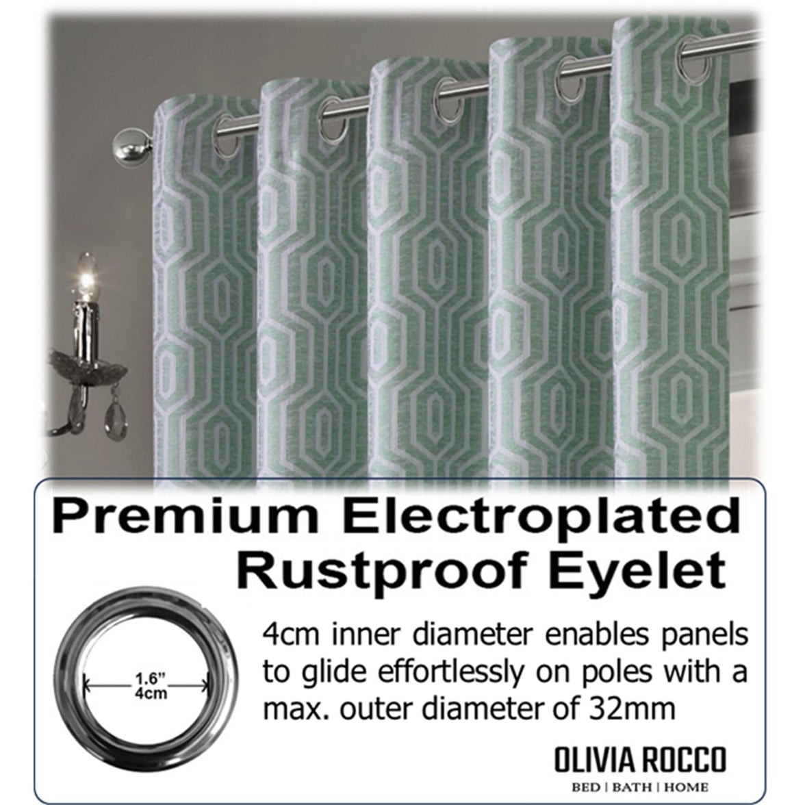 Paris Eyelet Jacquard Curtains Sage Green Geometric Pattern Thermal Insulated Light Blocking for Bedroom Lounge by OLIVIA ROCCO Curtain