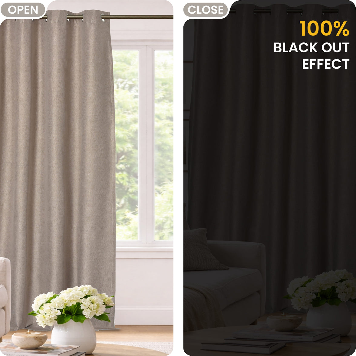 OLIVIA ROCCO Blackout Linen Eyelet Curtains 2 Panel Set Thermal Insulated Noise Reducing Window Drapes For Home And Bedroom Curtain