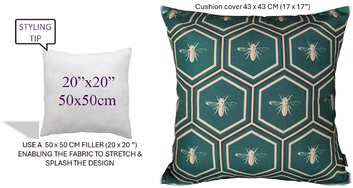 Emerald Bees Weather-Resistant Waterproof Outdoor Cushions for Patio Garden Sofa or Indoor Seating by OLIVIA ROCCO 43 x 43 cm / EMERALD BEES Cushions