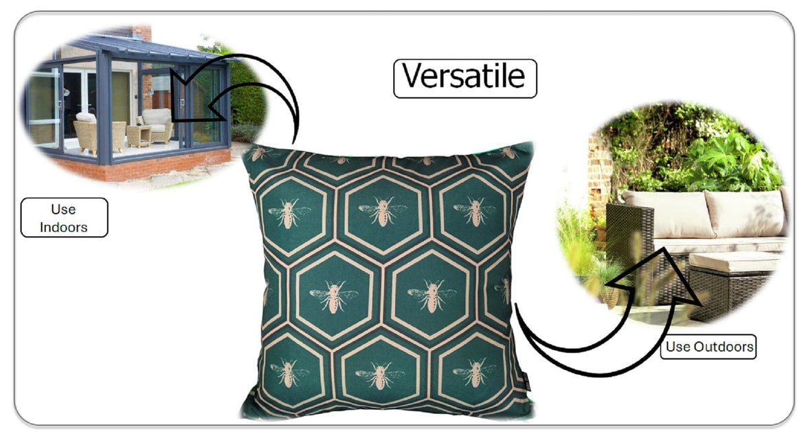 Emerald Bees Weather-Resistant Waterproof Outdoor Cushions for Patio Garden Sofa or Indoor Seating by OLIVIA ROCCO 43 x 43 cm / EMERALD BEES Cushions