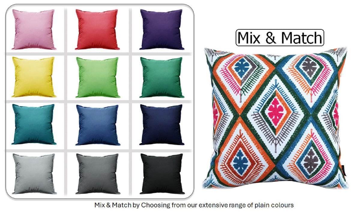 Vibrant Meze Outdoor Waterproof Garden Bench Patio and Indoor Cushions Durable Polyester Hollow-Fibre Filled 43x43 cm by OLIVIA ROCCO 43 x 43 cm / MEZE MULTI Cushions