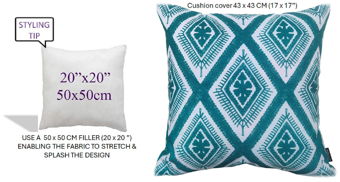 Meze Teal Waterproof Outdoor Cushions for Patio Garden Bench Sofa Living Room or Bedroom High-Quality Hollow-Fibre Filled Polyester by OLIVIA ROCCO 43 x 43 cm / MEZE TEAL Cushions