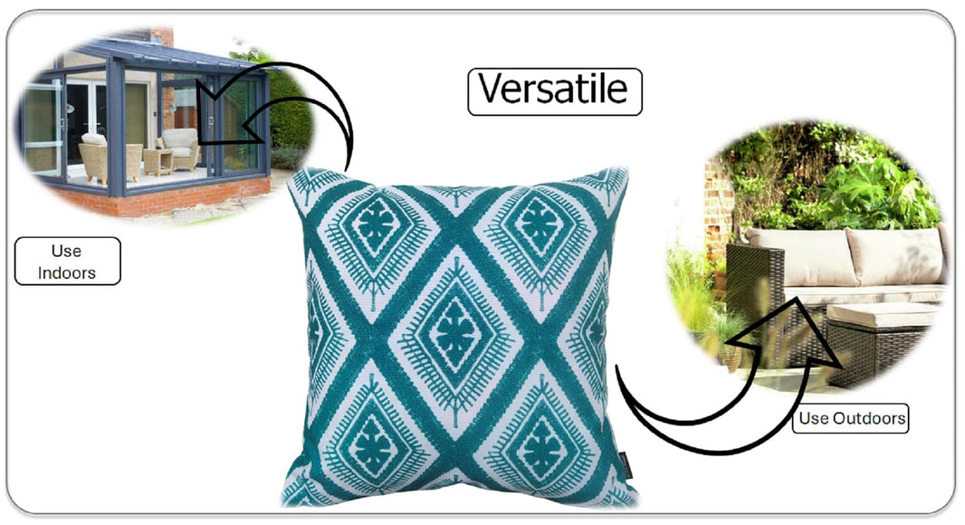 Meze Teal Waterproof Outdoor Cushions for Patio Garden Bench Sofa Living Room or Bedroom High-Quality Hollow-Fibre Filled Polyester by OLIVIA ROCCO 43 x 43 cm / MEZE TEAL Cushions