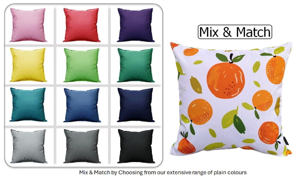Summer Fruit Design Waterproof Outdoor Cushions for Patio Garden Bench Sofa Bed Durable Polyester Filled Comfort by OLIVIA ROCCO 43 x 43 cm / SUMMER FRUITS Cushions