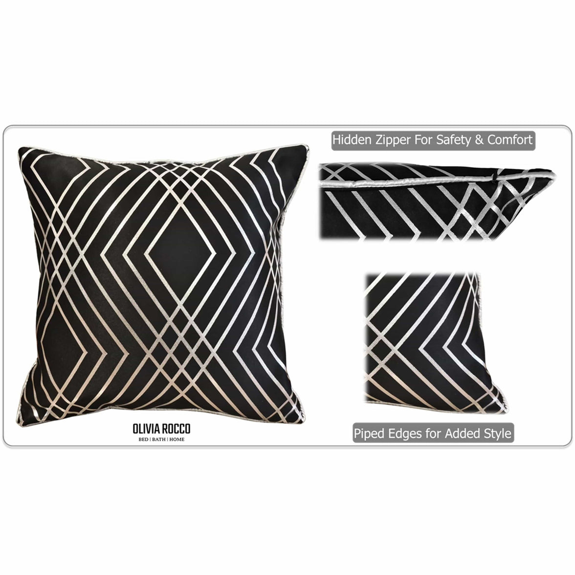 Geo Sparkle Cushion Covers 2 Pack Decorative Scatter Pillow Cases Geo Black for Sofa Bed Chair Lounge by OLIVIA ROCCO 43x43cm / GEO BLACK Cushions