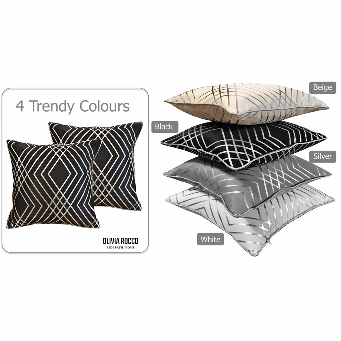 Geo Sparkle Cushion Covers 2 Pack Decorative Scatter Pillow Cases Geo Black for Sofa Bed Chair Lounge by OLIVIA ROCCO 43x43cm / GEO BLACK Cushions