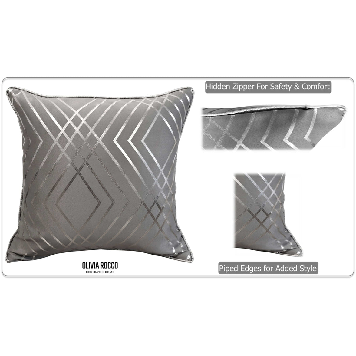 Geo Sparkle Cushion Covers 2 Pack Decorative Scatter Pillow Cases Geo Silver for Sofa Bed Chair Lounge by OLIVIA ROCCO 43x43cm / GEO SILVER Cushions