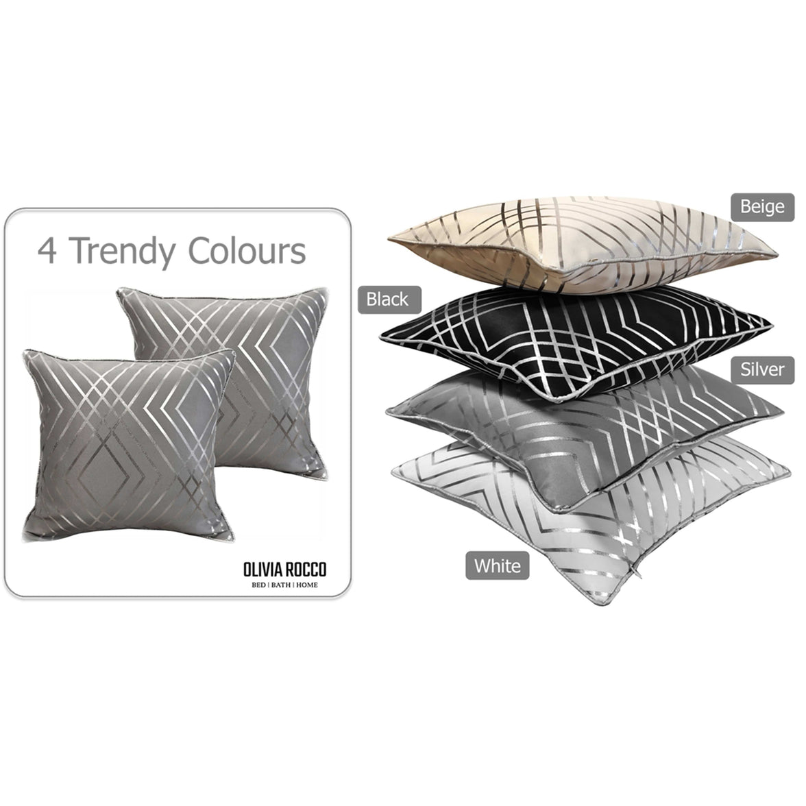 Geo Sparkle Cushion Covers 2 Pack Decorative Scatter Pillow Cases Geo Silver for Sofa Bed Chair Lounge by OLIVIA ROCCO 43x43cm / GEO SILVER Cushions