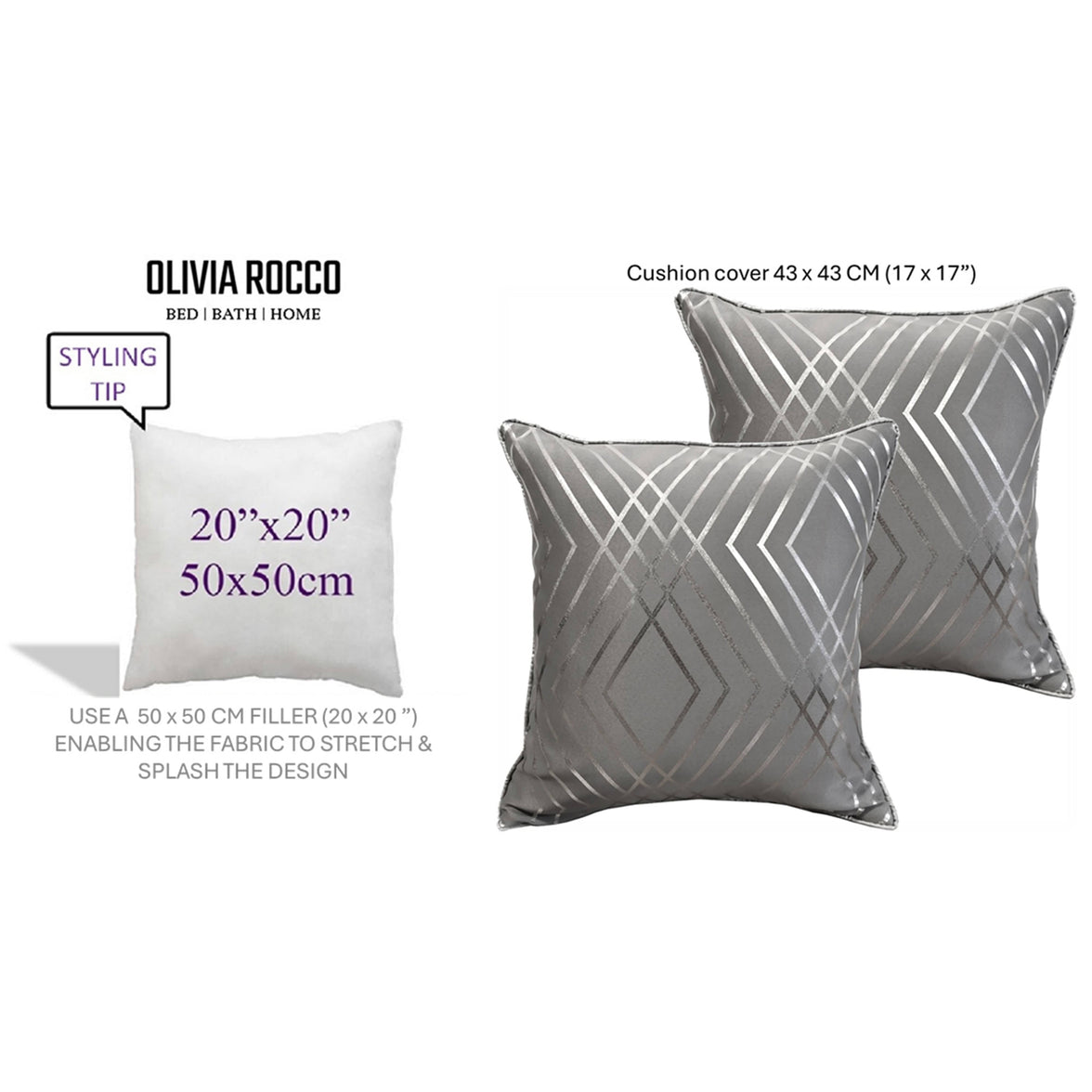 Geo Sparkle Cushion Covers 2 Pack Decorative Scatter Pillow Cases Geo Silver for Sofa Bed Chair Lounge by OLIVIA ROCCO 43x43cm / GEO SILVER Cushions