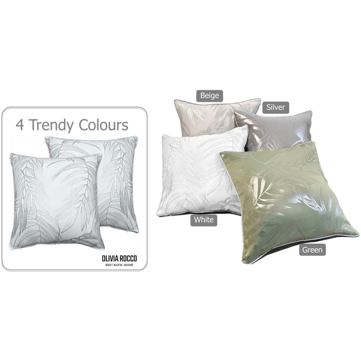 Leaf Sparkle 2 Pack Cushion Covers Leaf White Modern Decorative Throw Pillow Cases for Sofa or Bed by OLIVIA ROCCO 43x43cm / LEAF WHITE Cushions