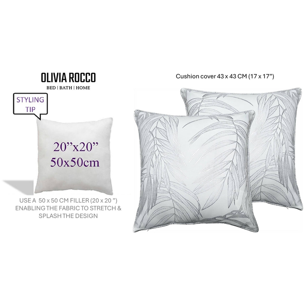 Leaf Sparkle 2 Pack Cushion Covers Leaf White Modern Decorative Throw Pillow Cases for Sofa or Bed by OLIVIA ROCCO 43x43cm / LEAF WHITE Cushions