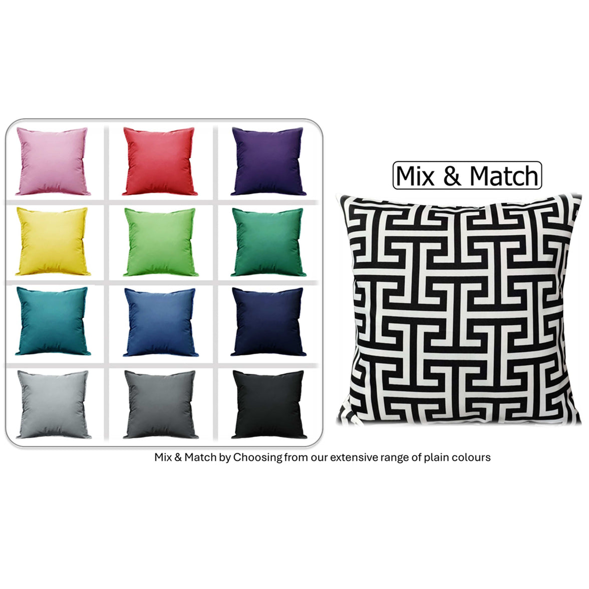Waterproof Breathable Milano Black Hollowfibre Filled Cushions 43x43cm for Outdoor Garden Bench Sofa or Indoor Use by OLIVIA ROCCO 43x43cm / MILANO BLACK Cushions