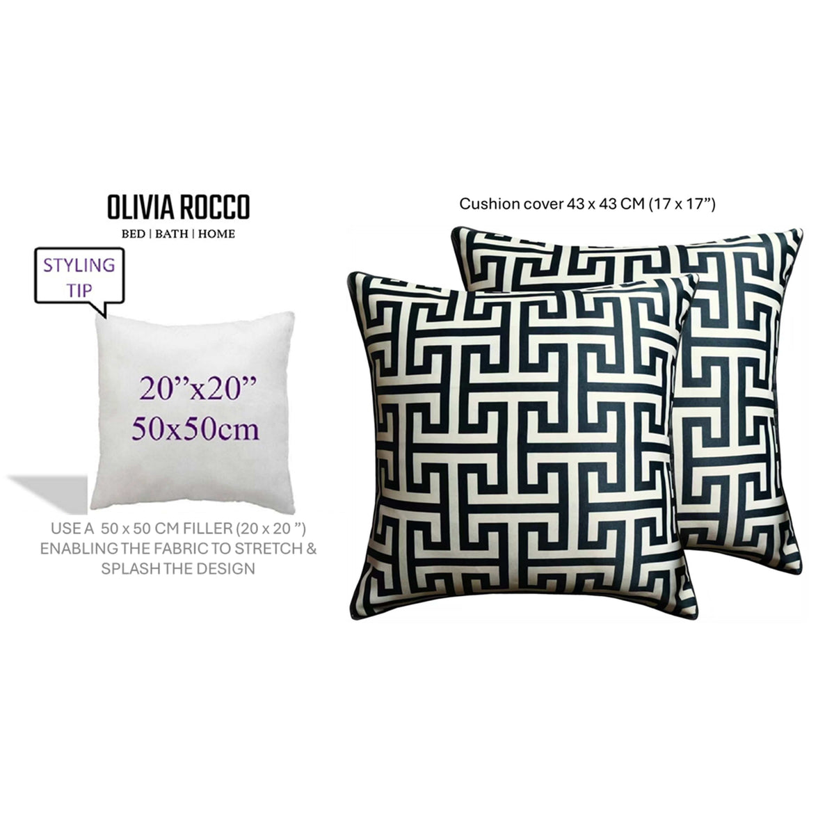 Milano Black 2 Pack Scatter Cushion Covers Soft Touch Decorative Throw Pillows with Hidden Zipper for Sofa or Bed by OLIVIA ROCCO 43x43cm / MILANO Cushions