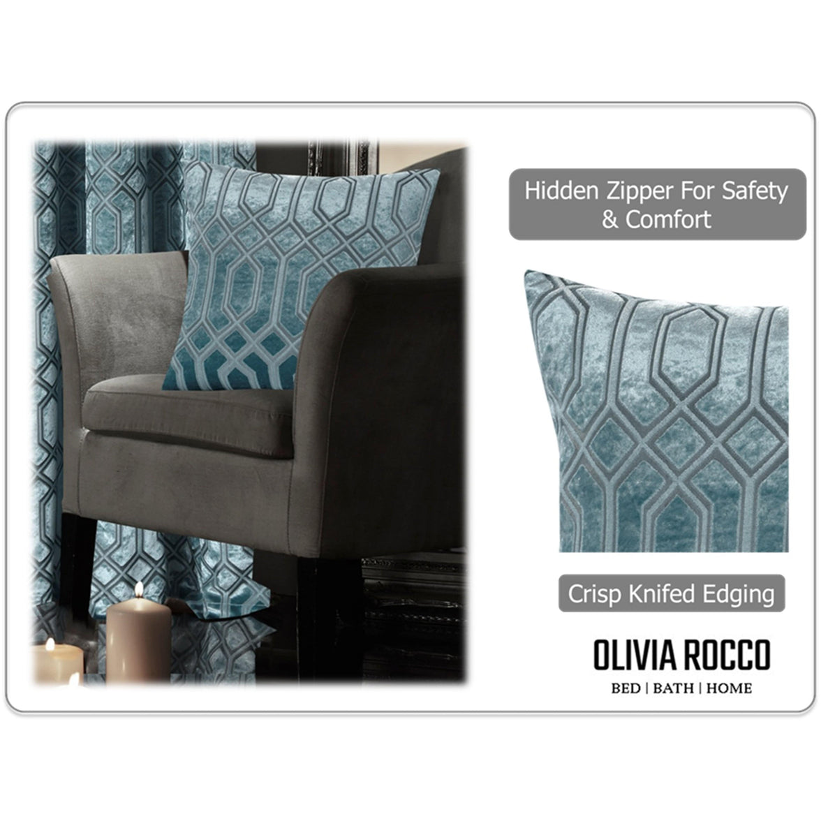 Luxe Geo Velvet Cushion Covers 2 Pack Teal Geometric Decorative Cushions for Sofa Bed & Living Room by OLIVIA ROCCO 43x43cm / TEAL Cushions