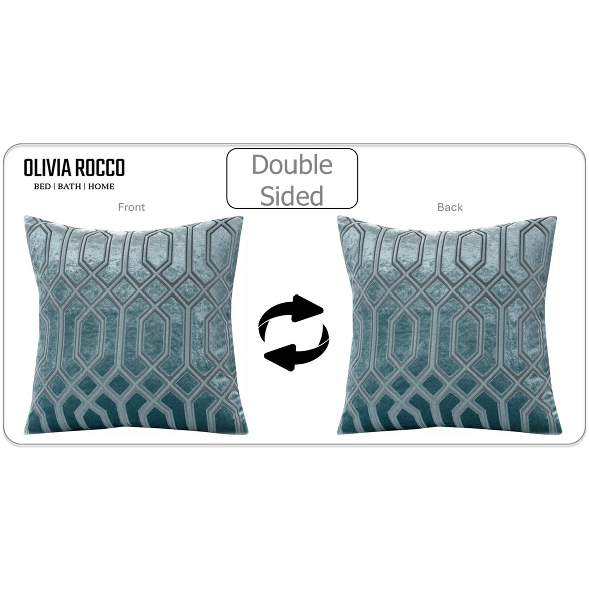 Luxe Geo Velvet Cushion Covers 2 Pack Teal Geometric Decorative Cushions for Sofa Bed & Living Room by OLIVIA ROCCO 43x43cm / TEAL Cushions