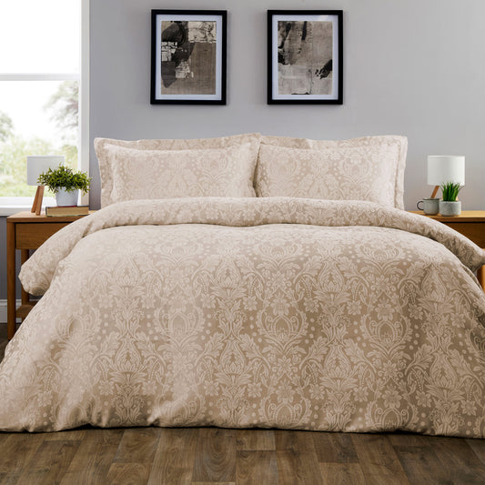 OLIVIA ROCCO Dorchester Jacqaurd Duvet Cover Set Quilted Bedding Covers with Pillowcases Luxurious Soft Durable Floral Pattern Quilt Bed Sets CHAMPANGE / SINGLE Duvet Cover