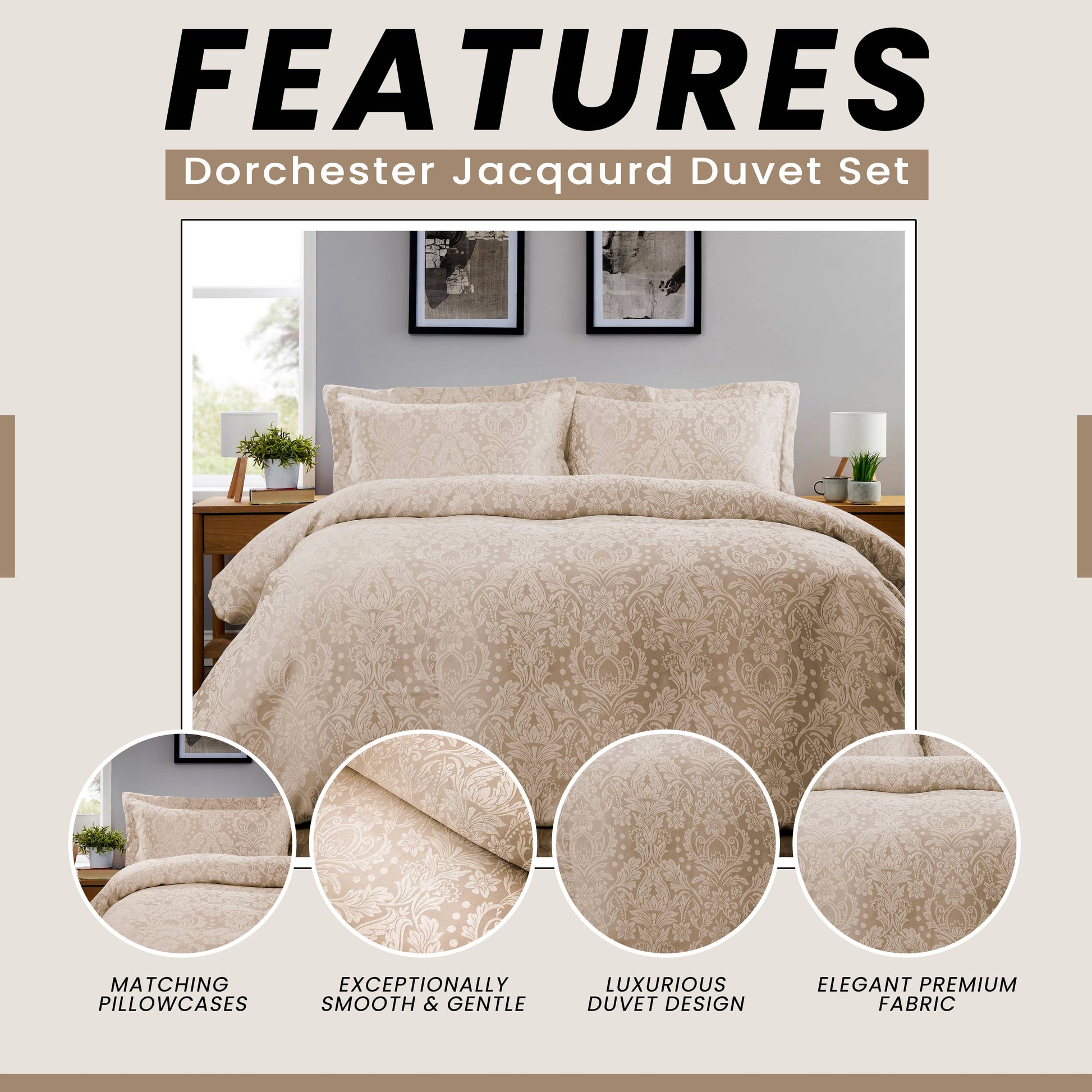 OLIVIA ROCCO Dorchester Jacqaurd Duvet Cover Set Quilted Bedding Covers with Pillowcases Luxurious Soft Durable Floral Pattern Quilt Bed Sets Duvet Cover