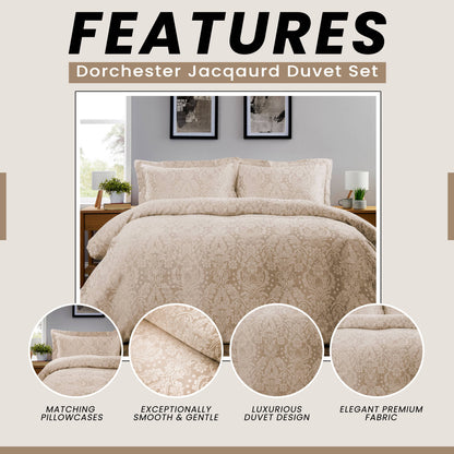 OLIVIA ROCCO Dorchester Jacqaurd Duvet Cover Set Quilted Bedding Covers with Pillowcases Luxurious Soft Durable Floral Pattern Quilt Bed Sets Duvet Cover