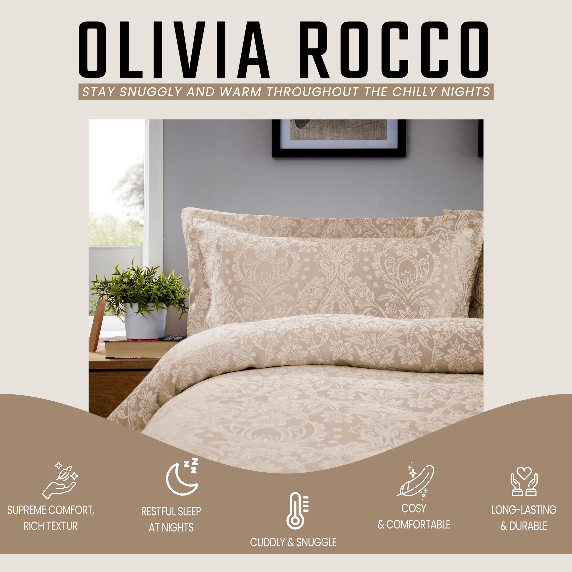 OLIVIA ROCCO Dorchester Jacqaurd Duvet Cover Set Quilted Bedding Covers with Pillowcases Luxurious Soft Durable Floral Pattern Quilt Bed Sets Duvet Cover