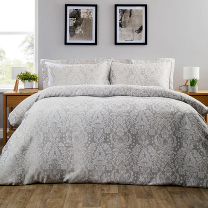 OLIVIA ROCCO Dorchester Jacqaurd Duvet Cover Set Quilted Bedding Covers with Pillowcases Luxurious Soft Durable Floral Pattern Quilt Bed Sets GREY / SINGLE Duvet Cover