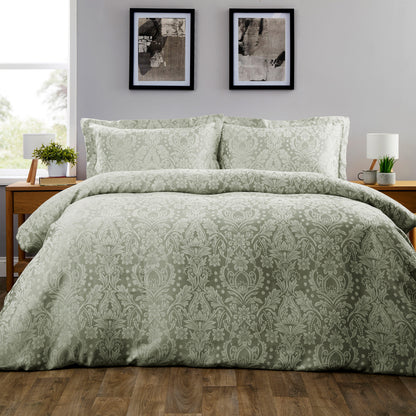 OLIVIA ROCCO Dorchester Jacqaurd Duvet Cover Set Quilted Bedding Covers with Pillowcases Luxurious Soft Durable Floral Pattern Quilt Bed Sets SAGE GREEN / SINGLE Duvet Cover