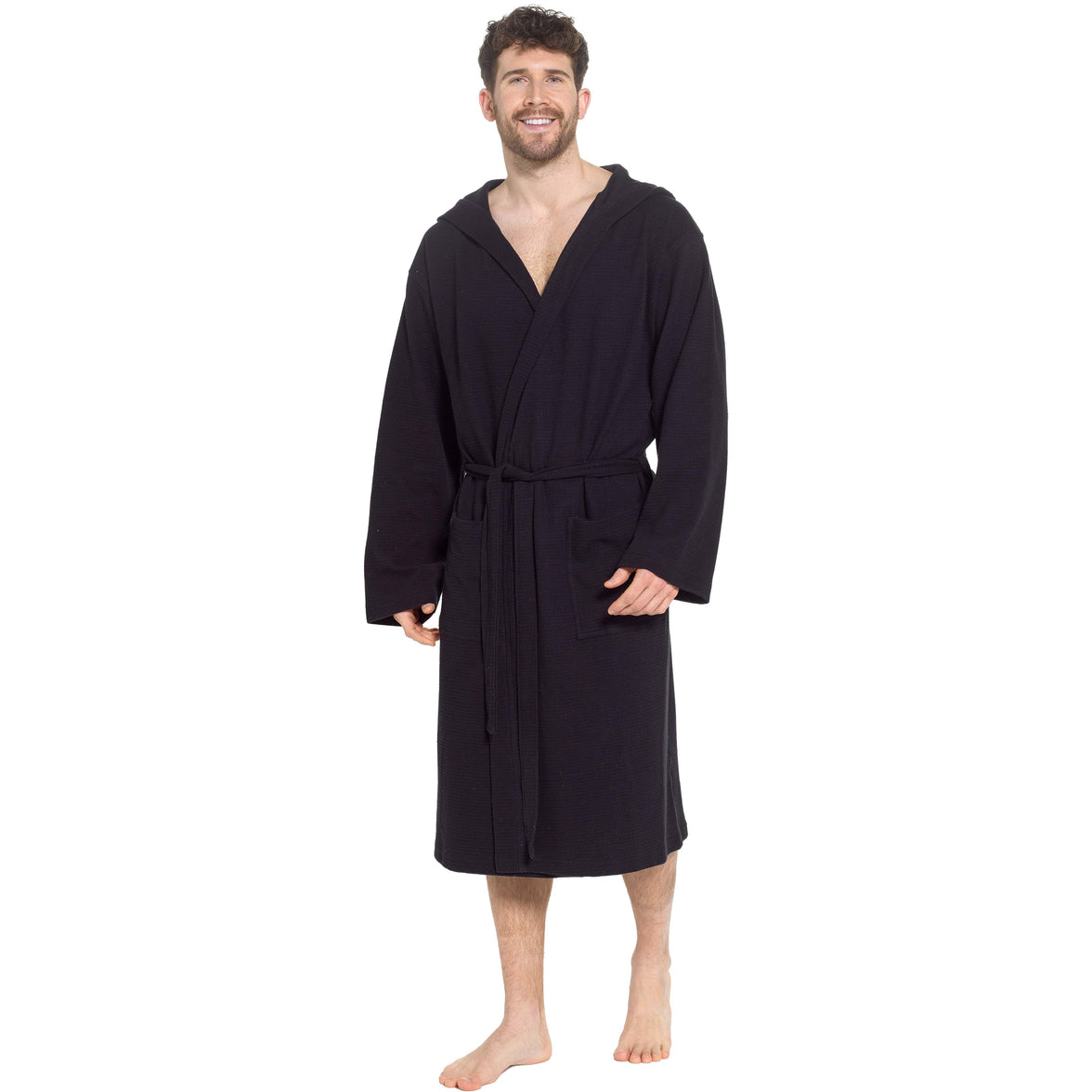 Men’s Hooded Waffle Cotton Bathrobe Black Super Absorbent Spa Robe Luxury Dressing Gown for Home & Loungewear by OLIVIA ROCCO M/L / BLACK Bathrobe