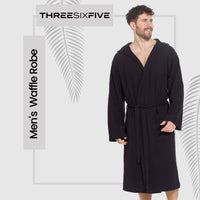 Men’s Hooded Waffle Cotton Bathrobe Black Super Absorbent Spa Robe Luxury Dressing Gown for Home & Loungewear by OLIVIA ROCCO Bathrobe