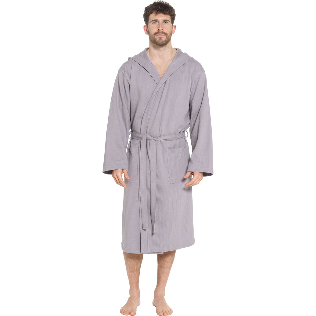Men’s Hooded Waffle Cotton Bathrobe Grey Super Absorbent Spa Robe Luxury Dressing Gown for Home & Loungewear by OLIVIA ROCCO M/L / GREY Bathrobe