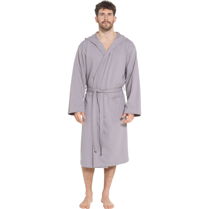 Men’s Hooded Waffle Cotton Bathrobe Grey Super Absorbent Spa Robe Luxury Dressing Gown for Home & Loungewear by OLIVIA ROCCO M/L / GREY Bathrobe