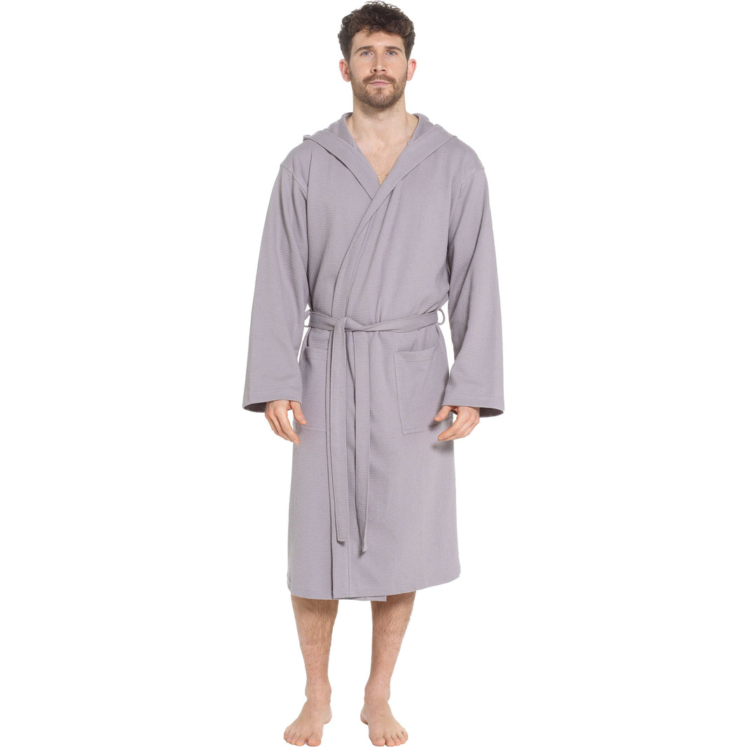 Men’s Hooded Waffle Cotton Bathrobe Grey Super Absorbent Spa Robe Luxury Dressing Gown for Home & Loungewear by OLIVIA ROCCO M/L / GREY Bathrobe
