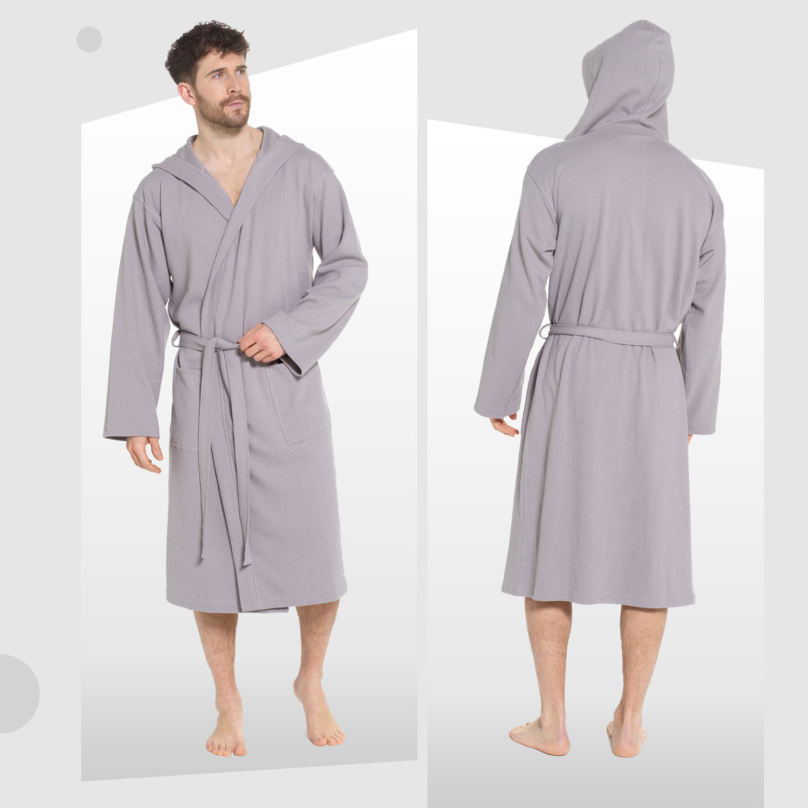 Men’s Hooded Waffle Cotton Bathrobe Grey Super Absorbent Spa Robe Luxury Dressing Gown for Home & Loungewear by OLIVIA ROCCO Bathrobe