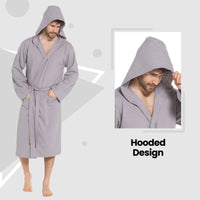 Men’s Hooded Waffle Cotton Bathrobe Grey Super Absorbent Spa Robe Luxury Dressing Gown for Home & Loungewear by OLIVIA ROCCO Bathrobe