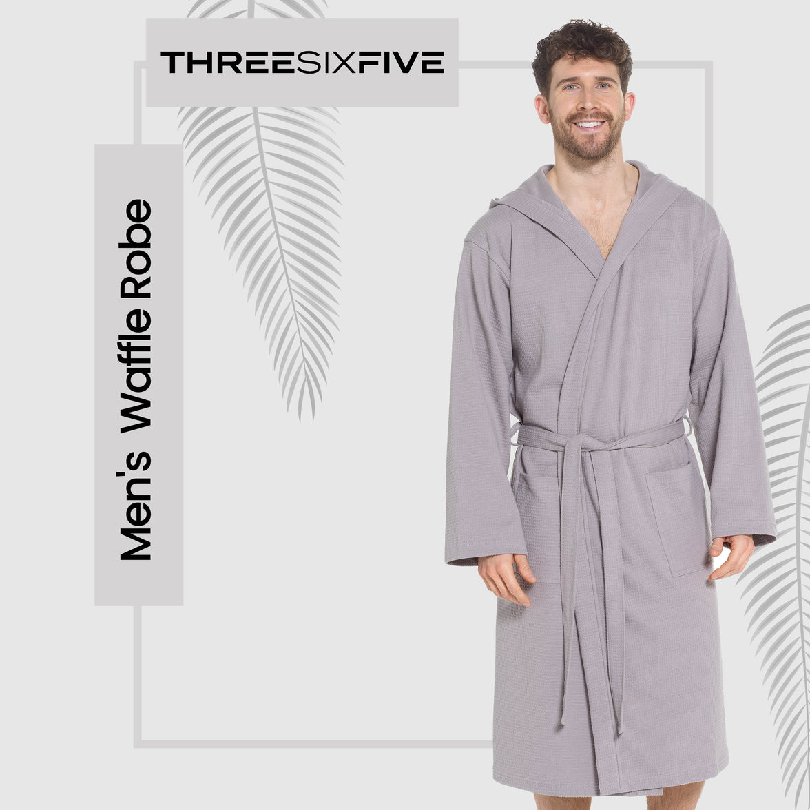 Men’s Hooded Waffle Cotton Bathrobe Grey Super Absorbent Spa Robe Luxury Dressing Gown for Home & Loungewear by OLIVIA ROCCO Bathrobe
