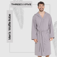 Men’s Hooded Waffle Cotton Bathrobe Grey Super Absorbent Spa Robe Luxury Dressing Gown for Home & Loungewear by OLIVIA ROCCO Bathrobe