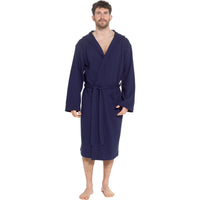 Men’s Hooded Waffle Cotton Bathrobe Navy Super Absorbent Spa Robe Luxury Dressing Gown for Home & Loungewear by OLIVIA ROCCO M/L / NAVY Bathrobe