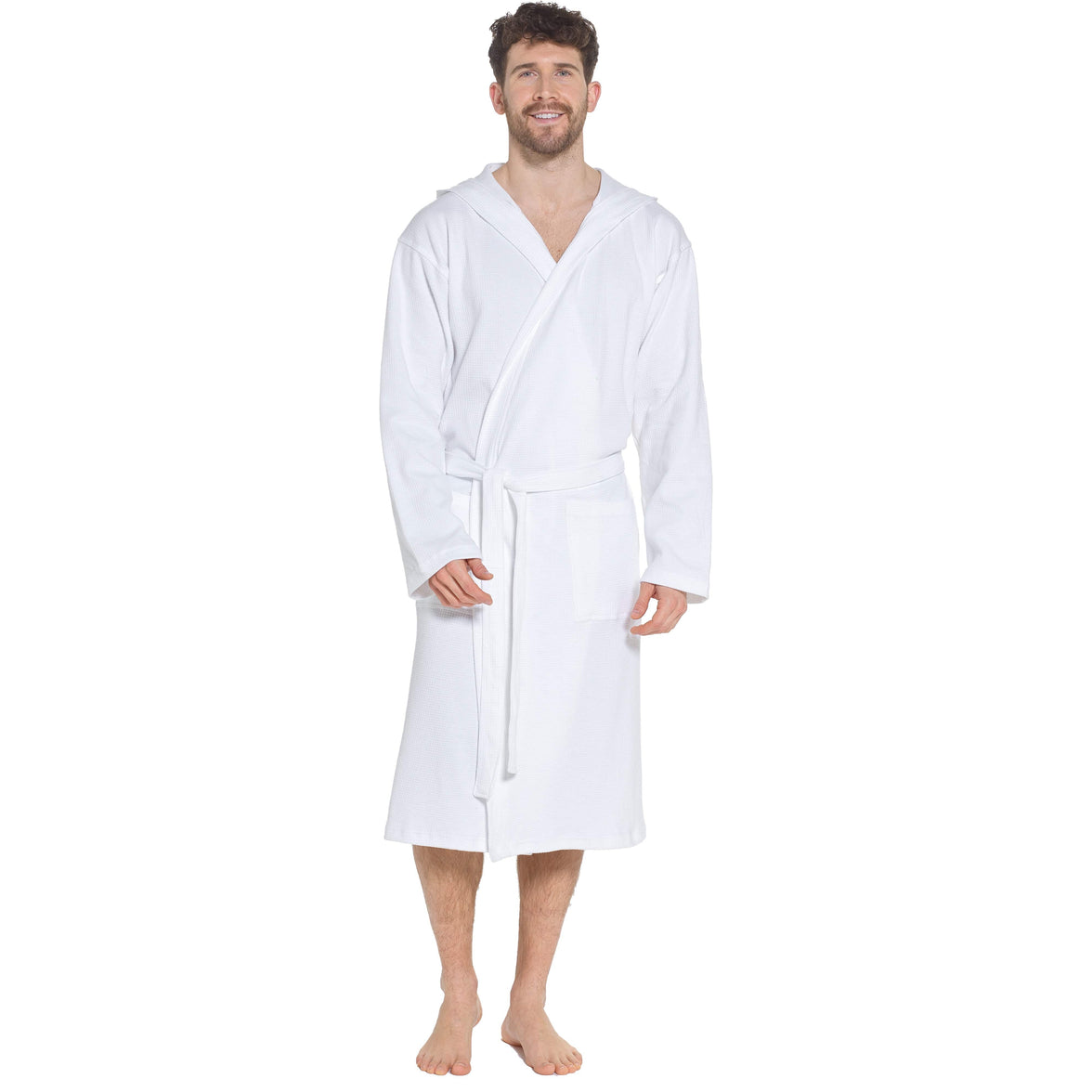 Men’s Hooded Waffle Cotton Bathrobe White Super Absorbent Spa Robe Luxury Dressing Gown for Home & Loungewear by OLIVIA ROCCO M/L / WHITE Bathrobe