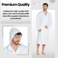 Men’s Hooded Waffle Cotton Bathrobe White Super Absorbent Spa Robe Luxury Dressing Gown for Home & Loungewear by OLIVIA ROCCO Bathrobe