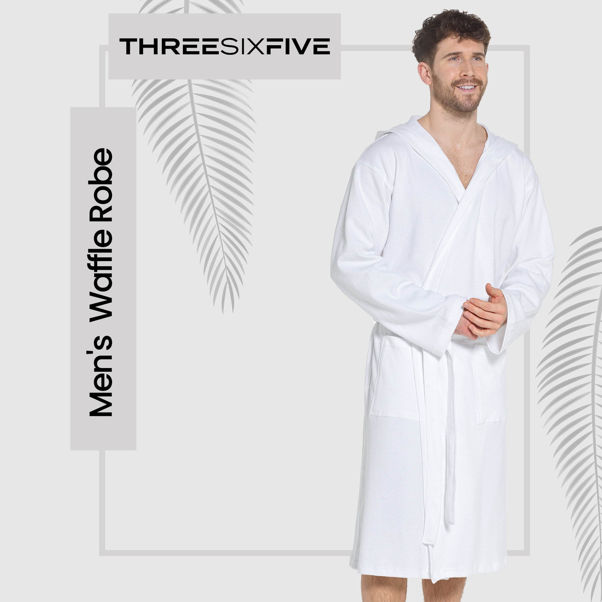 Men’s Hooded Waffle Cotton Bathrobe White Super Absorbent Spa Robe Luxury Dressing Gown for Home & Loungewear by OLIVIA ROCCO Bathrobe