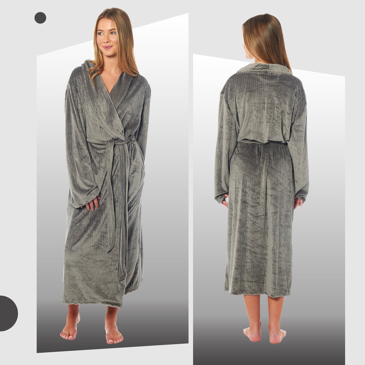 Women's Stripe Jacquard Soft Warm Long Dressing Gown with Belt and Pockets Cosy Shawl Collar Loungewear Robe By Daisy Dreamer Dressing Gown